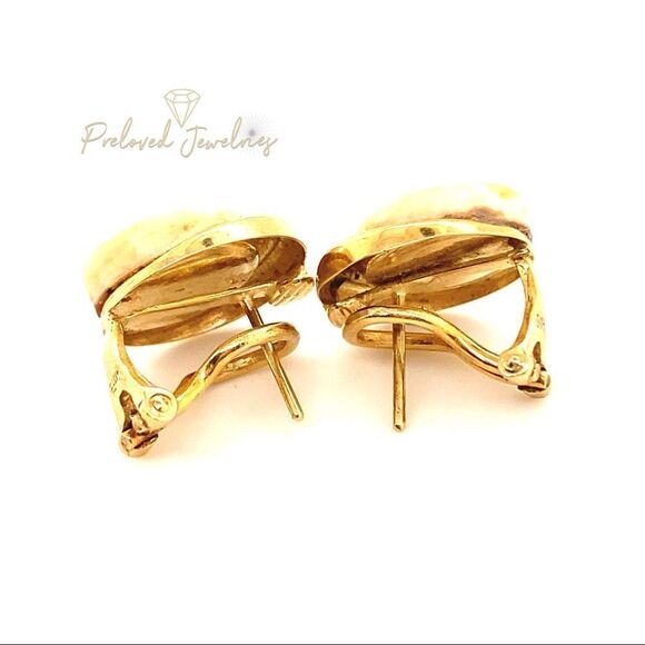 14k Round Stone Omega Clip Pierced Earrings - Picture 5 of 12